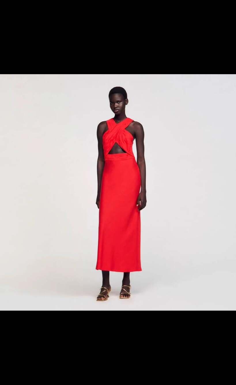 Sandro Valentina Cutout Halter Maxi Dress Red